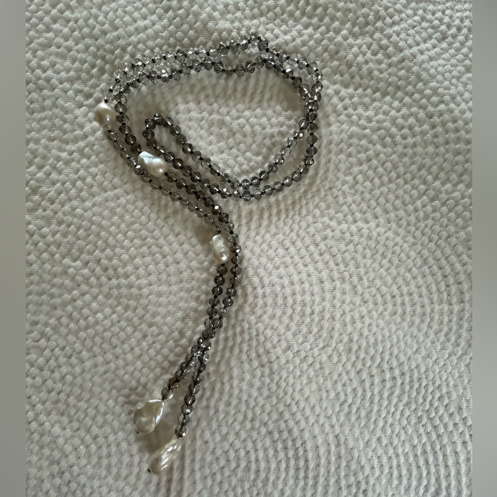 Crystal and Baroque Freshwater Pearl Lariat Necklace
